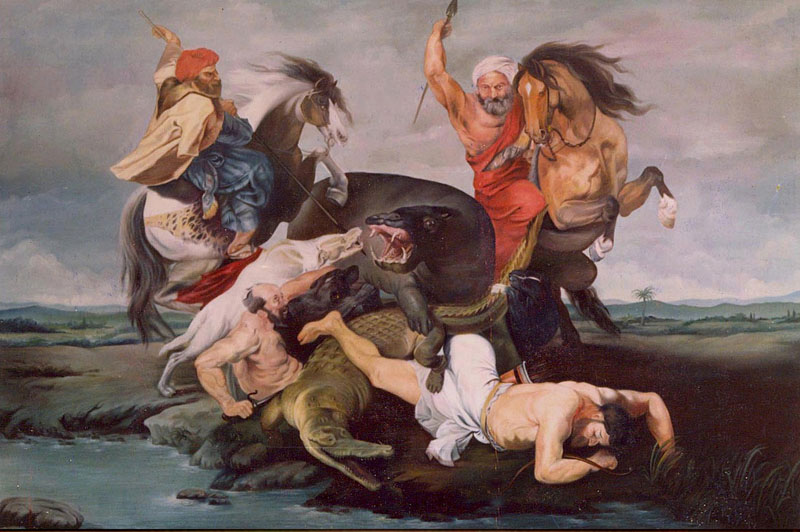 Hunting of Hippopotamus (72x48 inch)