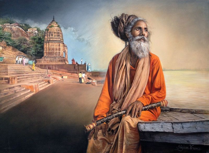 Spectator of Religion - Maheshwar Ghat, M.P. (52x38 inch)