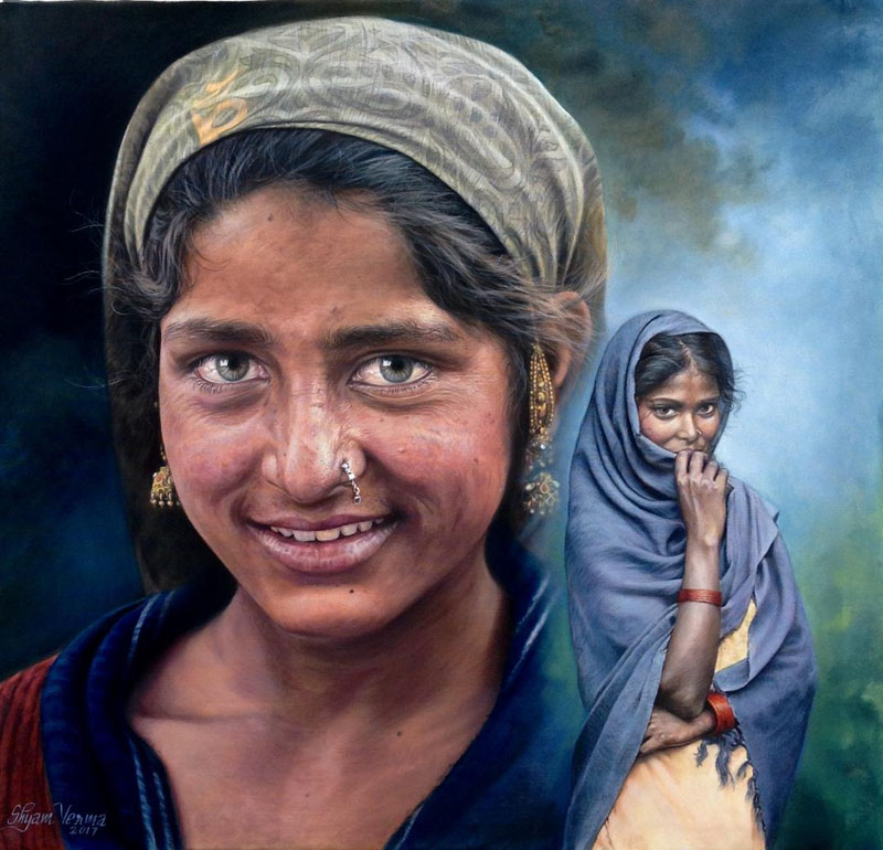 Hide & Seek of Happiness - The Portrait of Village Girl  (38x40 inch)