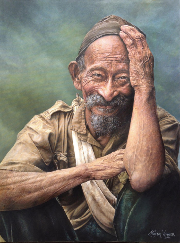 Labyrinth of Memories - old man in thoughts (51x38 inch)