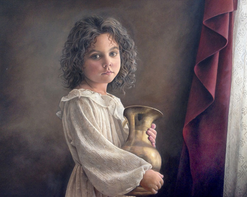 Silent Watcher - the girl with a pot (51x38 inch)