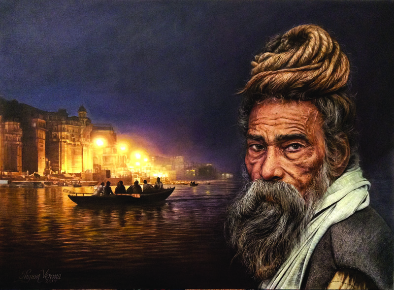 The Light of the Soul - Allahabad Ghat (52x38 inch)